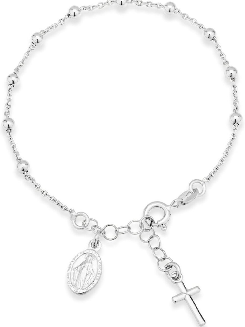 Italian 925 Sterling Silver Rosary Bead Bracelet for Women | Adjustable, Cross